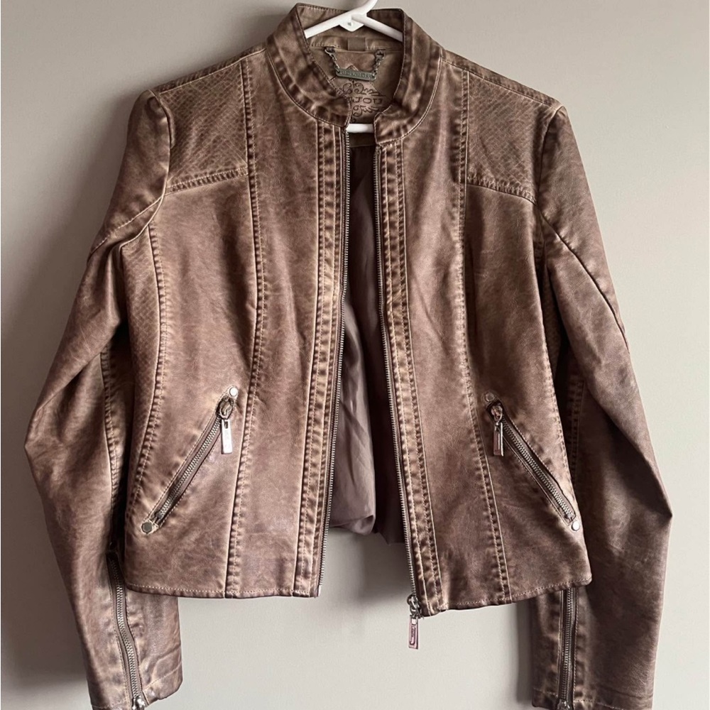 Jou Jou Distressed Brown Leather Jacket